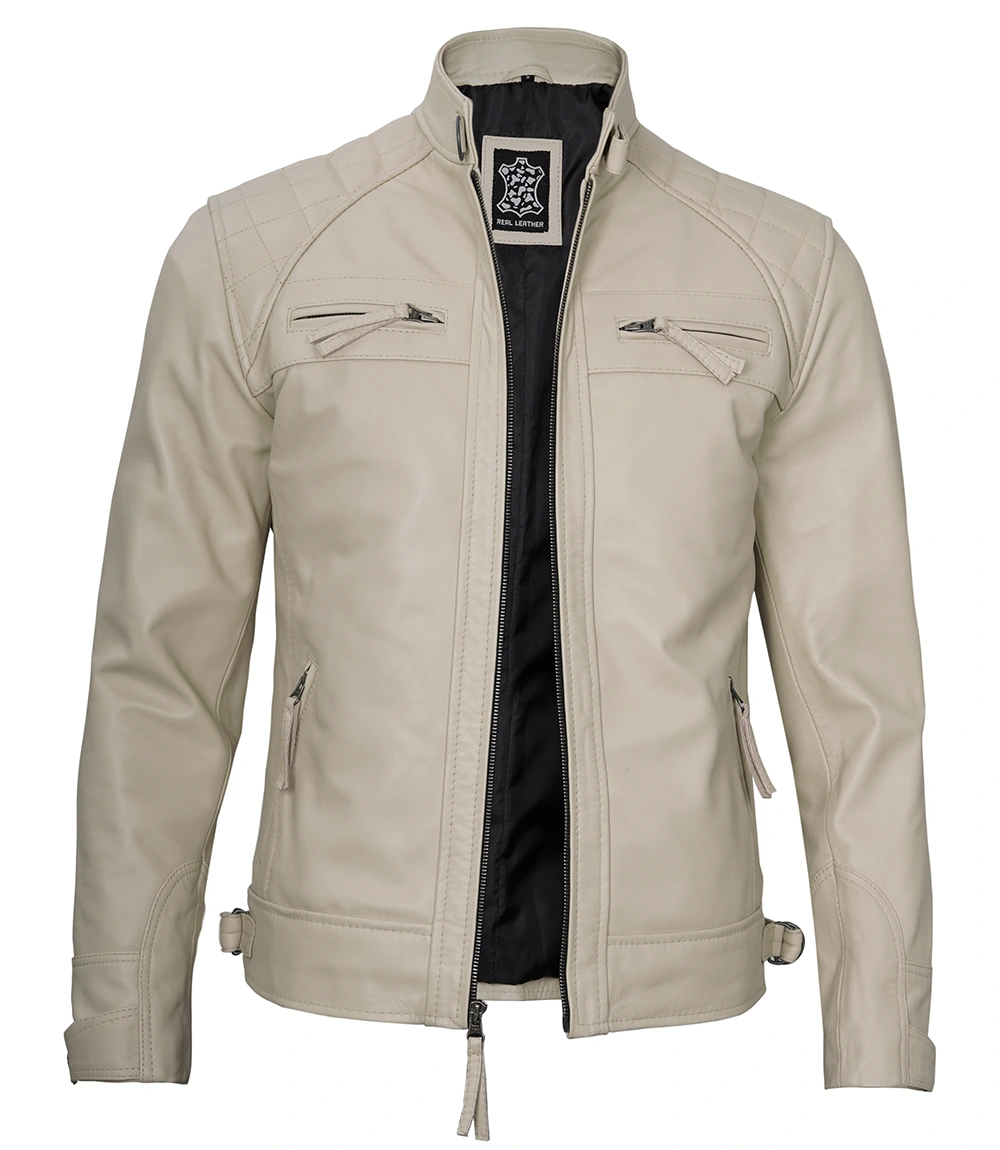 Two-Tone Color-Block Leather Biker Jacket
